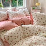Qfdian Floral print French Style Bedding Set Bubble cotton Duvet Cover Set Washed Cotton Flat Sheet set Queen For Girl Decor Home