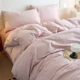 Qfdian Luxury 100% Cotton Yarn-Dyed 3-Piece Duvet Cover Set (1 Duvet Cover + 2 Pillowcases), Pre-Washed,Stripe Design, Bedding Set