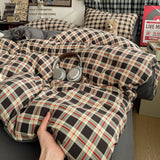 Qfdian  3pcs dark gray plaid Duvet Cover Set (1*Duvet Cover + 2*Pillowcase, Without Core),classic plaid Bedding Set