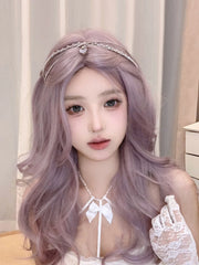 Qfdian 24Inch Grey Purple Color Synthetic Wigs Middle Part Medium Natural Wavy Hair For Women Daily Use Cosplay Party Heat Resistant