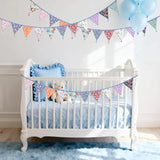 Qfdian  10.8Ft Cotton Triangle Bunting Banner 12pcs Floral Fabric Pennant Flag with Tassels, Double Side Triangle Banner Garland for We