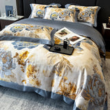 Qfdian Premium 1000TC Egyptian Cotton Chinese Style Flowers Bird Print Luxury Bedding Set Duvet Cover Flat/Fitted Bed Sheet Pillowcases
