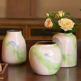 Qfdian  Hand Drawn Oil Painting Ceramic Vase Glazed Hydroponic Vase with Cracks American Country Style Home Interior Decoration Gift