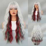 Qfdian  Long Wavy Brown Wig for Women Daily Cosplay Party Overhead Dyeing Wavy Wigs Synthetic Wigs Heat Resistant Wig With Bang