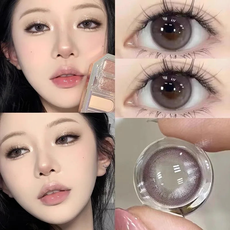 Qfdian 2PCS Korea Colored Contact Lenses Myopia  Degree -0.00 to -8.00 Blue Eyes Beauty Pupil  Makeup Gray Lens Fast Shipping