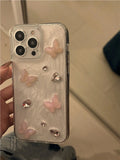 Qfdian  Drip Glue Stereoscopic Butterfly Diamond iPhone 15 14 Phone Case Suitable For 13 ProMax 12 11 Chain Hanging Strap xsmax Portable