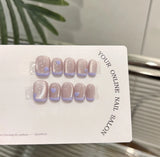 Qfdian  10Pcs Star Cat Eye False Nails with Glue Light Blue Fake Nails Love Pearl Sparkling Press on Nails Sweet Cool Short Square Nail