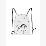 Qfdian Y2k Aesthetic Pleated Drawstring Casual Backpack All Match Sweet Bow Print Students Schoolbags Preppy Women Vintage Backpacks