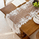 Qfdian  European Style Tassel Table Runner Embroidered Lace Table Flag Long Strip Fabric Cover TV Cabinet Dining Table Cloth Decoration