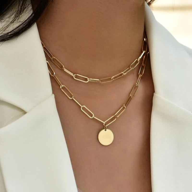 Vintage Round Charm Layered Necklace Women's Jewelry Layered Accessories for Girls Clothing Aesthetic Gifts Fashion Pendant