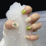Qfdian  10Pcs Short Square Handmade Press on Nails Butterfly Pearl Fake Nails Rhinestone Grid False Nails Wearable Manicure Acrylic Nail