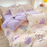 Qfdian  ‌100% pure thickened skin friendly cotton four piece set double bed single bed diagonal cartoon duvet set dormitory