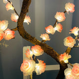 Qfdian  LED Tree Light, Pink Flower Table Lamps, Battery/USB Powered Artificial Flower Bonsai Tree Lamp,for Gifts Room Office Party Deco