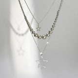 Qfdian  Trendy Y2K Star Pendant Necklace Simple Multi layered Metal Chain Necklace Women's Charm Statement Jewelry Gifts