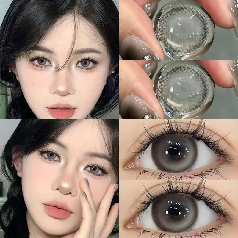 Qfdian 2PCS Korea Colored Contact Lenses Myopia  Degree -0.00 to -8.00 Blue Eyes Beauty Pupil  Makeup Gray Lens Fast Shipping