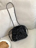 Qfdian  Luxury Design Sequined Drawstring Mini Handbags Pleated Casual Y2k Aesthetic Shoulder Bag Trend Vintage All Match Crossbody Bags