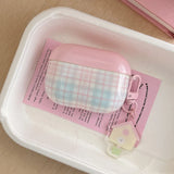 Qfdian Case for AirPods 4 Suitable Girls Silicone Earphone Coque Fashion Pink Plaid Pattern Hard House Pendant for AirPods 1 2 3 Pro 2