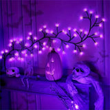 Qfdian  1pc 54 LED Halloween DIY Purple Rattan Lights Battery Powered with 8 Lighting Modes For Home Living Room Halloween Decoration