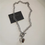 Qfdian  Punk Rock Black Heart Cross Pendant Chain Necklace For Men Women Cool Hip Hop Street Vintage 90s Y2K Grunge Goth Accessories