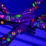 Qfdian  4 Sheets Neon Lip Heart Tattoo Stickers Waterproof Temporary Tattoos for Valentine'S Day Music Parties Romantic Gifts