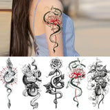 Qfdian  5pcs Waterproof Temporary Tattoo Sticker Lion Flower Snack Wolf Rose Tigar Dark Elegant Fake Tatto Flash Tatoo for Women Men