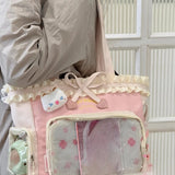 Qfdian  Japanese Y2k Fashion Kawaii Shoulder Handbags Transparent Bow Chic Crossbody Ita Bag Patchwork Fashion Sweet All Match Tote Bags