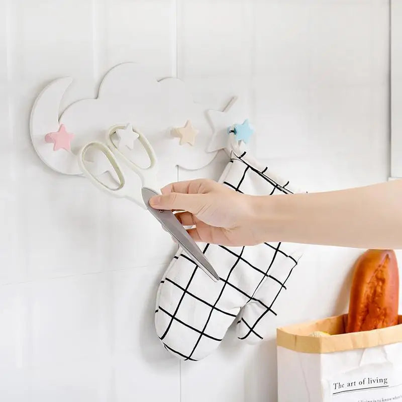 Qfdian Cloud Shaped Hooks Star Moon Cloud Shape Nail-free Wall Clothes Hooks Room Decorative Key Hanging Hanger Kitchen Storage Hook