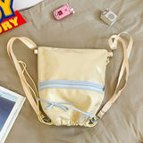 Qfdian Drawstring Bow Pleated Shoulder Crossbody Bags Transparent Casual Travel Ita Bag Fashion Ins Sweet Women Backpacks Y2k Aesthetic