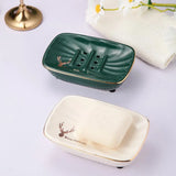 Qfdian  Nordic ceramic double-layer drain soap box home hotel bathroom accessories storage decorative supplies green white soap dish 1Pc