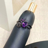 Qfdian Gothic Y2K Purple Crystal Flower Irregular Open Ring For Women Girl Aesthetic Vintage Halloween Grunge EMO Accessories Jewelry