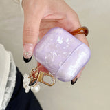 Qfdian Luxury Purple Pearly Shell Pendant Silicone Case For AirPods 1 2 3 4 pro 2 Wireless Bluetooth Earphone Accessories