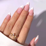 Qfdian 24Pcs Golden French Fake Nail with Almond Head Design Simple Oval False Nails Wearable Press on Nails Full Cover Nail Tips