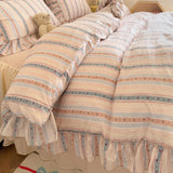 Qfdian  3 Piece seersucker stripe duvet cover Set ， comfortable Bedding Set Bedspread for All Season