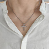 Zirconia Cross Crystal Pendant Necklace Silver Color Box Chain Female Choker Necklaces Fashion Jewelry Gifts For Women Girls