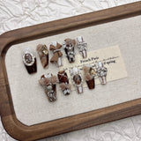 Qfdian Elegant Retro Wearable Nails Vintage Style with Rhinestones Pearls and Floral Designs Comfortable Fit High Quality Nail Art for