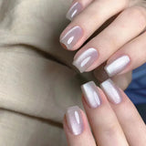 Qfdian  24Pcs  Gradient Color Fake Nail Simple Short Ballet Wearable False Nails with Cat Eye Design Press on Nails Full Cover Nail Tips