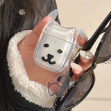 Qfdian Lnteresting Transparent Line Dog Pattern Hard Silicone Headphone Protection Case for AirPods 1 2 3 4 Pro 2 Shell Cute Cat Cover