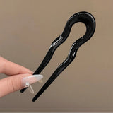 Qfdian U-Shaped Hair Fork Fashion Tortoiseshell Acetate Acrylic Hairpin Geometric Design Headwear Hair Sticks Women Girls
