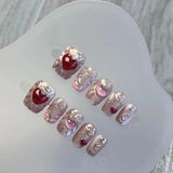 Qfdian 10PCS Wearable Handmade Press On Nails Pink y2k Designed Fake Nail Reusable Artificial Manicuree Art Nail Tips For Girls