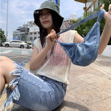 Qfdian All Match Drawstring Pleated Shoulder Shoulder Underarm Bag Streetwear Vintage Office Lady Ins Handbags Hobo Bags Y2k Aesthetic