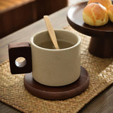 Qfdian  Vintage Tea Cup Tray Set Antique Ceramic Wooden Handle Coffee Cups Americano Home Office Mug Milk Breakfast Mugs Saucer Tea Tool