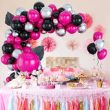 Qfdian  Hot Pink Balck Balloons Garland Arch Kit Bright Pink Latex Balloon Wedding Engagement Bridal Shower Party Valentines Decorations