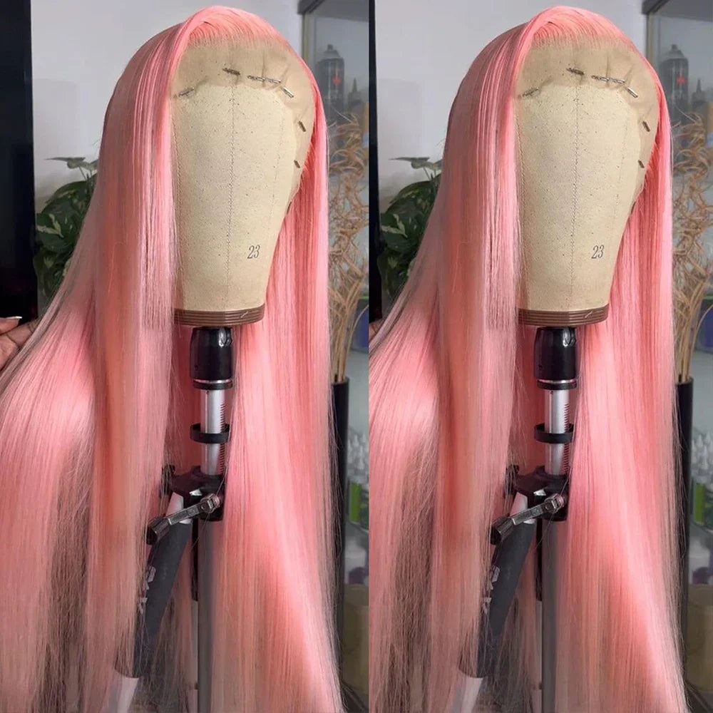 Qfdian 30 Inch Bone Straight Pink Lace Front Human Hair Wigs Brazilan 13x6 Hd Transparent Lace Frontal Wig 613 Colored Wigs For Women