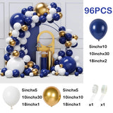 Qfdian  Navy Blue Balloons Arch Garland Kit White Chrome Gold Ballon Arch Graduation Decoration Wedding Baby Shower Birthday Party Decor