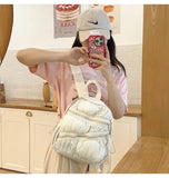 Qfdian Contrast Color Patchwork Pleated Backpacks College Casual Travel Bags for Women Y2k Aesthetic All Match Trendy Simple Schoolbags
