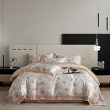 Qfdian Floral Plant Print Color Blocking Bedding Set Lyocell Bamboo Fiber Soft Silky Duvet Cover Flat/Fitted Bed Sheet Pillowcases 4Pcs