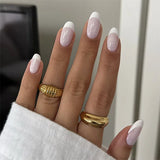 Qfdian 24Pcs Golden French Fake Nail with Almond Head Design Simple Oval False Nails Wearable Press on Nails Full Cover Nail Tips