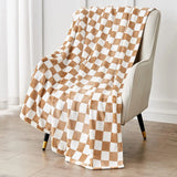 Qfdian Throw Blankets Flannel Blanket with Checkerboard Grid Pattern Soft Throw Blanket for Couch, Sofa Warm and Cozy for All Seasons