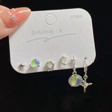 Qfdian 6PCS Y2K Punk Crystal Star Moon Pendant Earring Set For Women Girl Men Gothic Vintage Aesthetic Grunge Jewelry Ear Accessories
