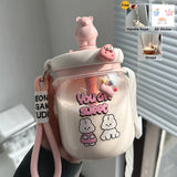 Qfdian  Kawaii Jumbo Boba Water Bottle With Straw For Girls Kids Large Capacity Cute Stirring Cup Portable Dual Drinking Plastic Cups